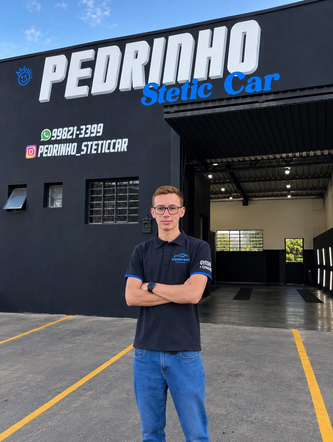Pedrinho em frente à loja